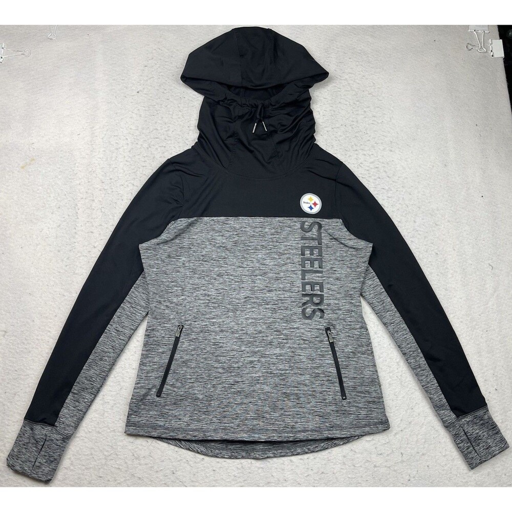 Pittsburgh Steelers NFL Team Apparel Women’s Medium Gray Black Pullover Hoodie